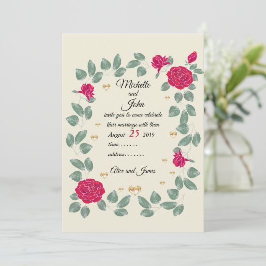 Rote Rosen Hochzeitsbrot, Brautparty Einladung (Stehend Vorderseite)