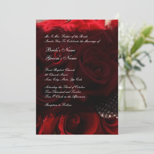 Rote Rosen Hochzeitseinladung Einladung (Stehend Vorderseite)