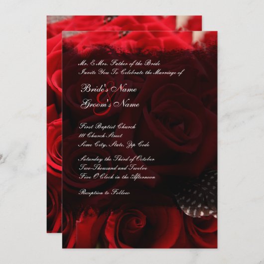 Rote Rosen Hochzeitseinladung Einladung (Vorne/Hinten)