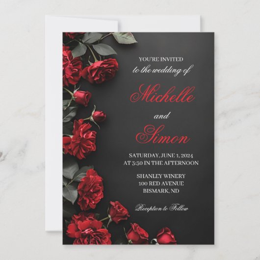 Rote Rosen Hochzeitseinladung Einladung (Vorderseite)