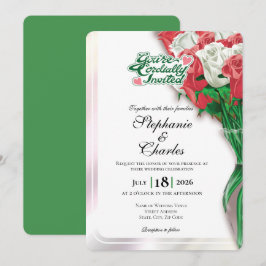 Rote Rosen Hochzeitseinladung - Grüne Buchstaben 1 Einladung