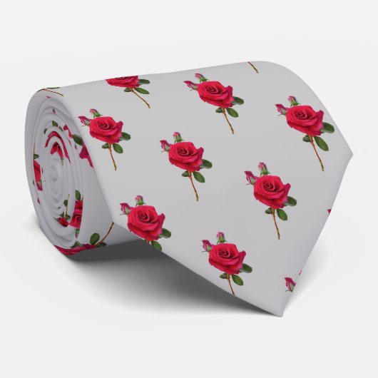Rote Rosen Hochzeitshäuser Krawatte Grau (Gerollt)