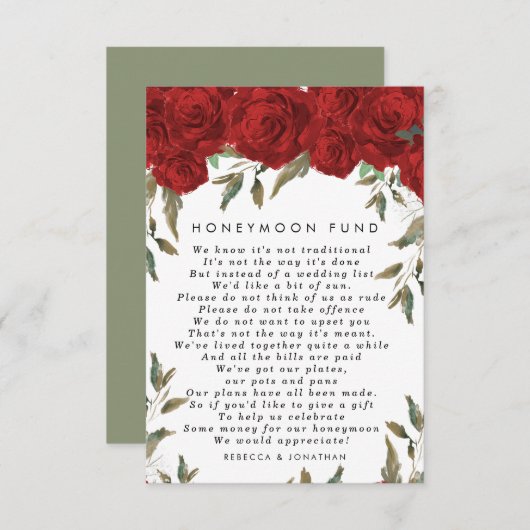 rote Rosen Hochzeitskarte Begleitkarte (Vorne/Hinten)