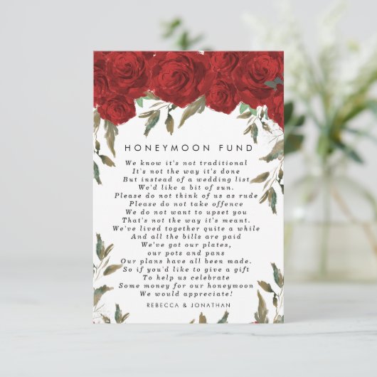 rote Rosen Hochzeitskarte Begleitkarte (Stehend Vorderseite)