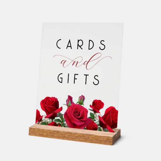 Rote Rosen Hochzeitskarten in Geschenktischen Acrylschild (Winkel)