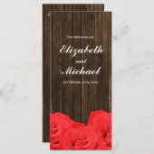 Rote Rosen-Hochzeitsprogramm für Holz Programm (Vorne/Hinten)