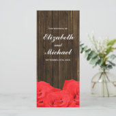 Rote Rosen-Hochzeitsprogramm für Holz Programm (Stehend Vorderseite)