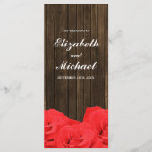 Rote Rosen-Hochzeitsprogramm für Holz Programm (Vorderseite)