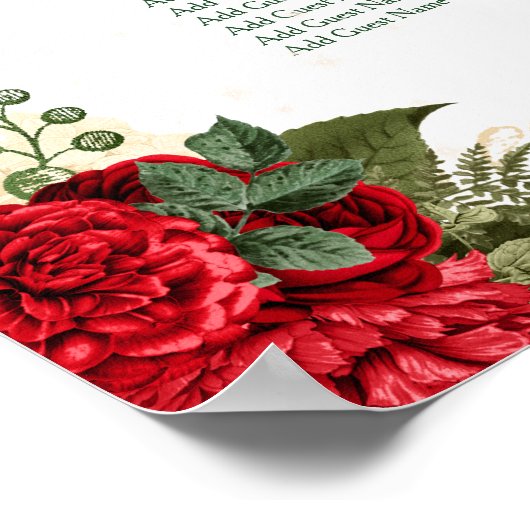 Rote Rosen Hochzeitsstichtabelle Poster (Ecke)