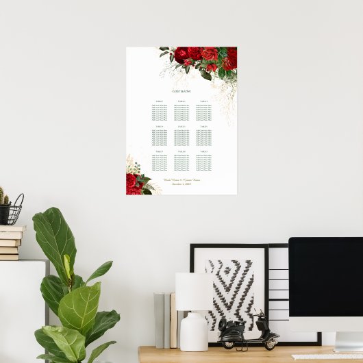 Rote Rosen Hochzeitsstichtabelle Poster (Heimbüro)