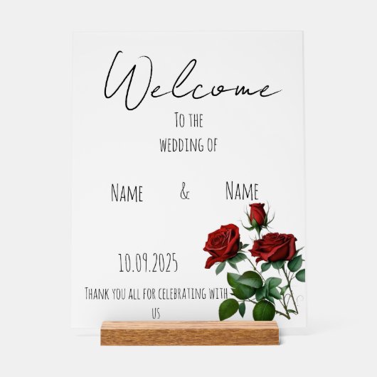 Rote Rosen Hochzeitszeichen Acrylschild (Vorderseite)