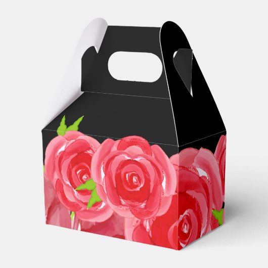 Rote Rosen im Blumengabelstil Geschenkschachtel (Rückseite)