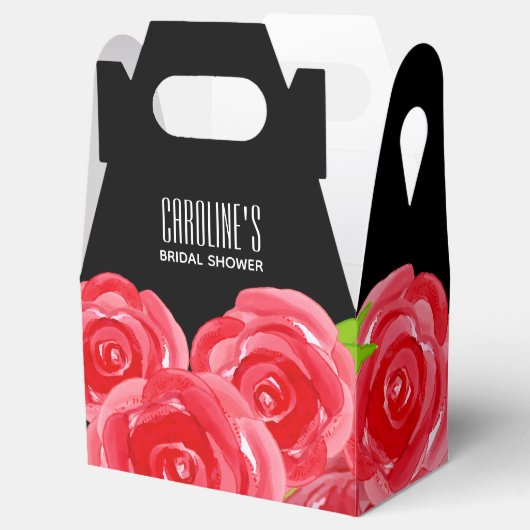 Rote Rosen im Blumengabelstil Geschenkschachtel (Geöffnet)