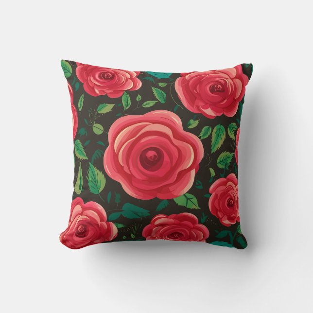 Rote Rosen im Blut: Eine üppige Blumenanzeige Kissen (Vorderseite)