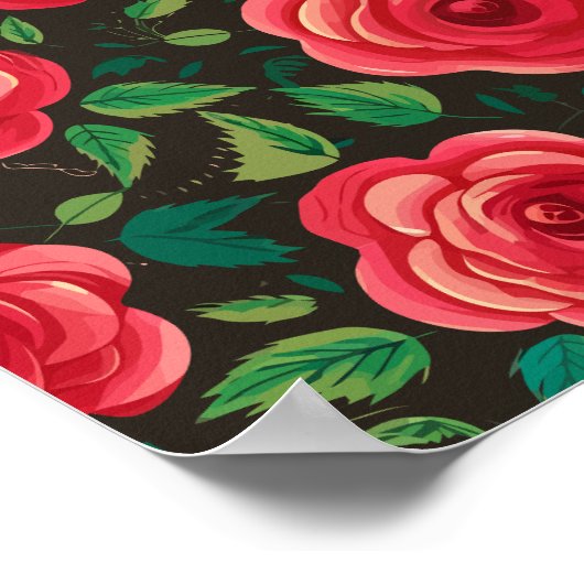 Rote Rosen im Blut: Eine üppige Blumenanzeige Poster (Ecke)