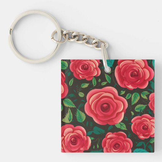 Rote Rosen im Blut: Eine üppige Blumenanzeige Schlüsselanhänger (Vorderseite)