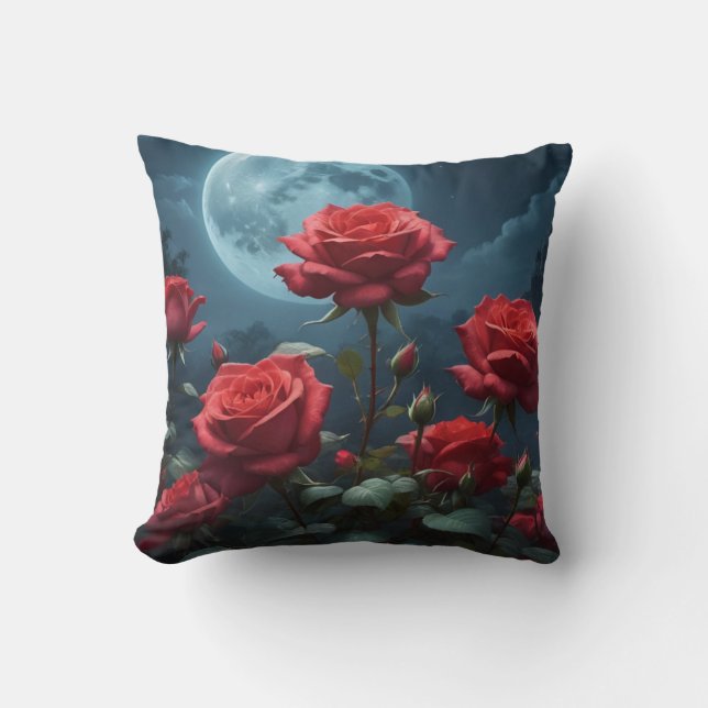 Rote Rosen im Mondlicht-Kissen Kissen (Vorderseite)
