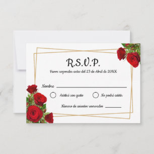 Rote Rosen im quadratischen Rahmen Spanische Hochz RSVP Karte