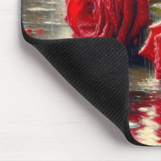 Rote Rosen im Regen Mousepad (Ecke)