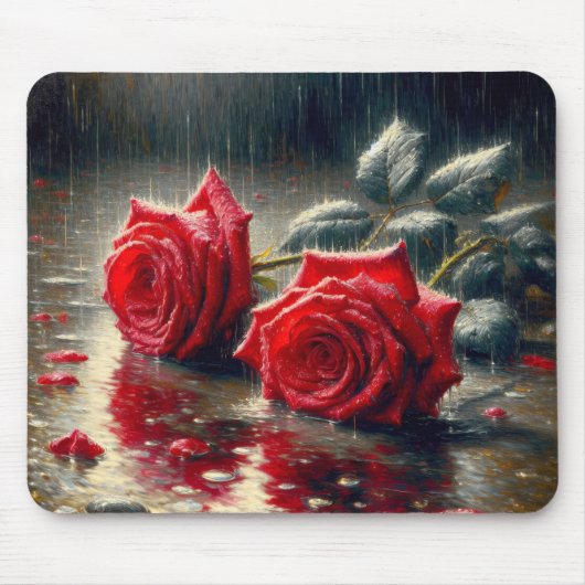 Rote Rosen im Regen Mousepad (Vorne)