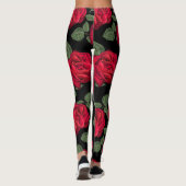 Rote Rosen im schwarzen Hintergrund Leggings (Rückseite)