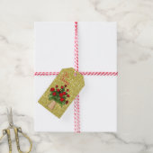 Rote Rosen im Vase Gold Imitate Glitzer Geschenkanhänger (Mit Garn)