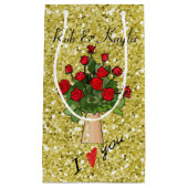 Rote Rosen im Vase Gold Imitate Glitzer Kleine Geschenktüte (Vorderseite)