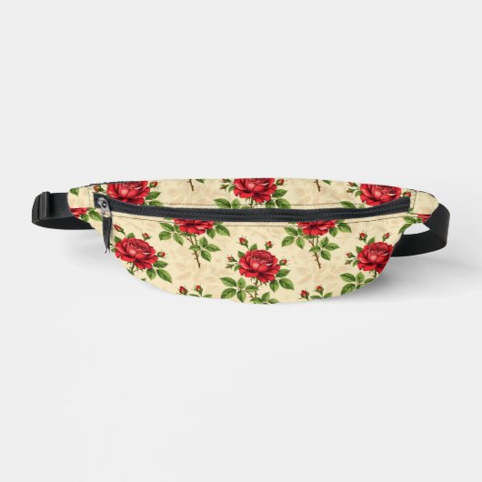 Rote Rosen im Vintage-Muster Bauchtasche (Vorderseite)