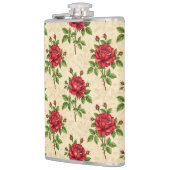 Rote Rosen im Vintage-Muster Flachmann (Links)