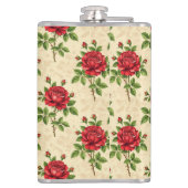 Rote Rosen im Vintage-Muster Flachmann (Rückseite)
