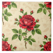 Rote Rosen im Vintage-Muster Fliese (Vorderseite)