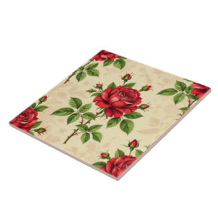 Rote Rosen im Vintage-Muster Fliese