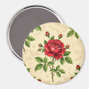 Rote Rosen im Vintage-Muster Magnet
