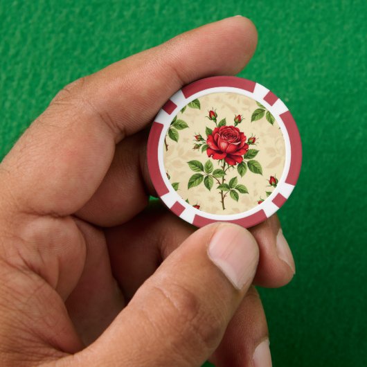 Rote Rosen im Vintage-Muster Pokerchips (Hand)