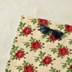 Rote Rosen im Vintage-Muster Strandtuch