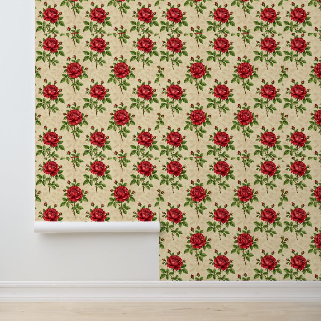 Rote Rosen im Vintage-Muster Tapete (Anwendung)