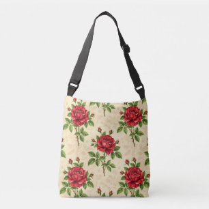 Rote Rosen im Vintage-Muster Tragetaschen Mit Langen Trägern