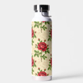 Rote Rosen im Vintage-Muster Trinkflasche (Links)
