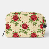 Rote Rosen im Vintage-Muster Waschbeutel (Rückseite)