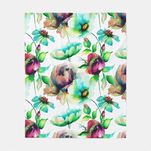 Rote Rosen im weißen Hintergrund Fleecedecke (Vorderseite)