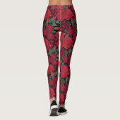 rote Rosen in Aquarellfarbe auf Schwarz, Leggings (Rückseite)