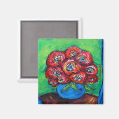 Rote Rosen in Blue Vase Magnet (Vorderseite/Rückseite)