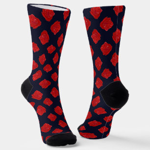 Rote Rosen in dunkelblau Socken