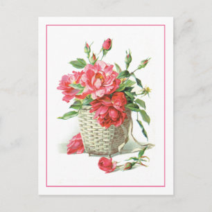 rote Rosen in einem Korb Postkarte