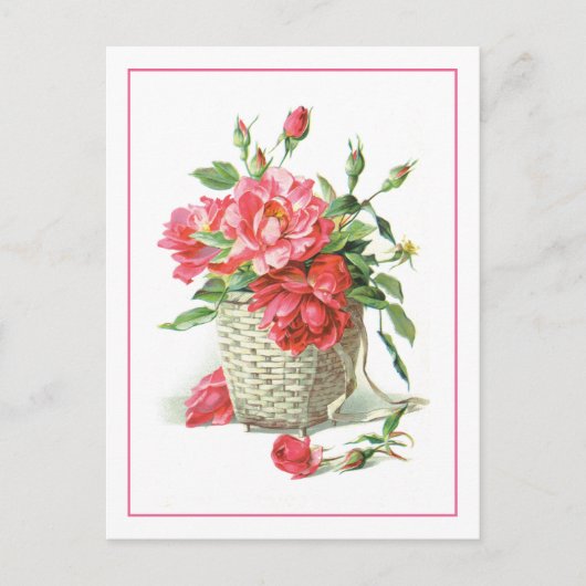 rote Rosen in einem Korb Postkarte (Vorderseite)