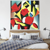 Rote Rosen in einer geometrischen Abstrakten roten Leinwanddruck (Insitu (Schlafzimmer))