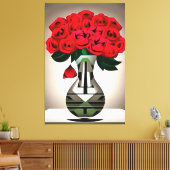 Rote Rosen in Vase Art Deco Abstrakte Kunst Leinwanddruck (Insitu (Wohnzimmer))