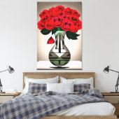 Rote Rosen in Vase Art Deco Abstrakte Kunst Leinwanddruck (Insitu (Schlafzimmer))