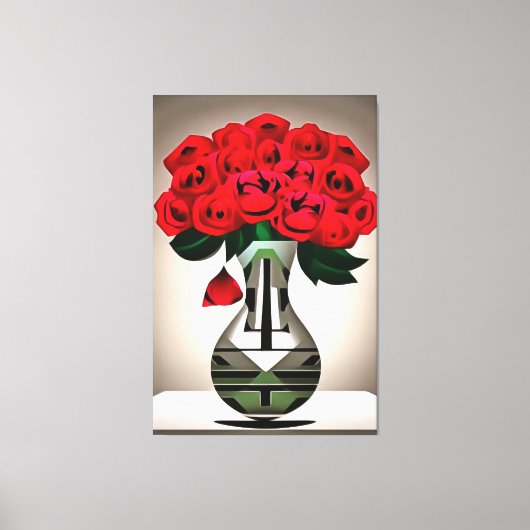 Rote Rosen in Vase Art Deco Abstrakte Kunst Leinwanddruck (Vorderseite)