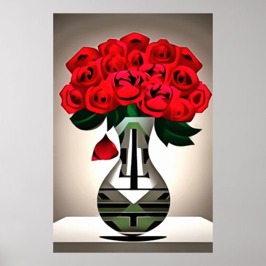 Rote Rosen in Vase Art Deco Abstrakte Kunst Poster (Vorne)